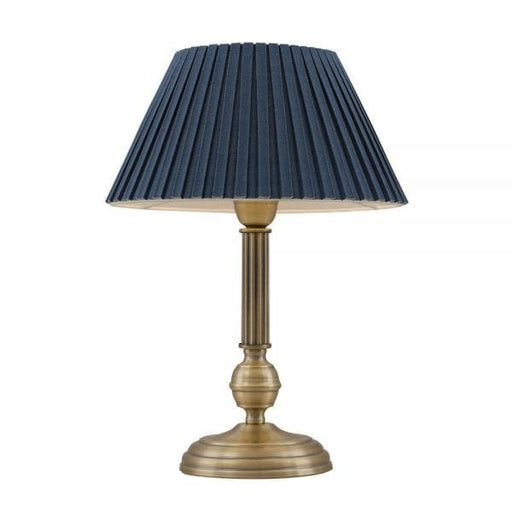 MARIE Antique Brass 1 x E27 Table Lamp with Blue Shade Telbix