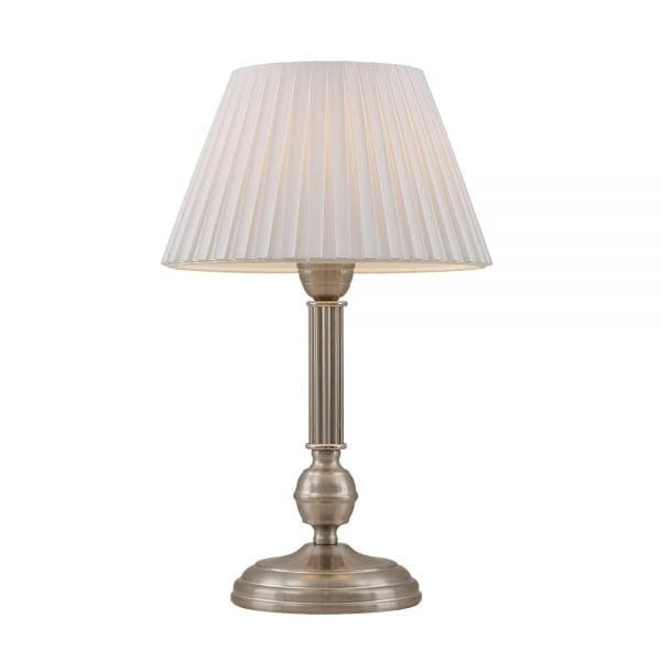 MARIE Nickel 1 x E27 Table Lamp with White Shade Telbix