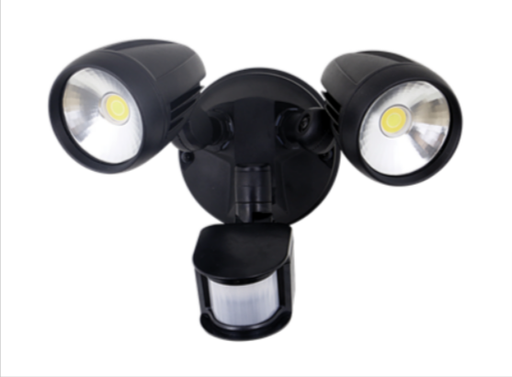 MURO-PRO-30S Twin Head 30W LED Spotlight with Sensor Black