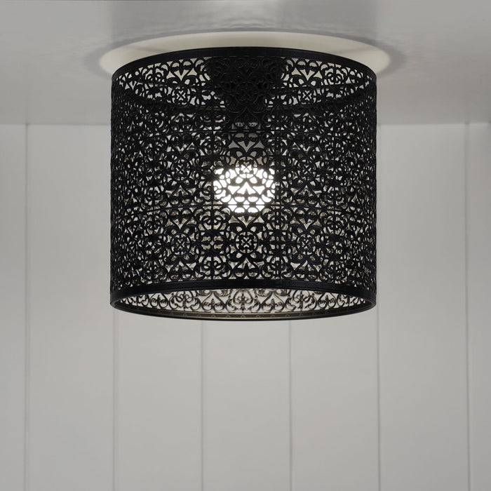 BURSA - Stunning Round Black Embossed Metal Shade 1 Light DIY Ceiling Fixture