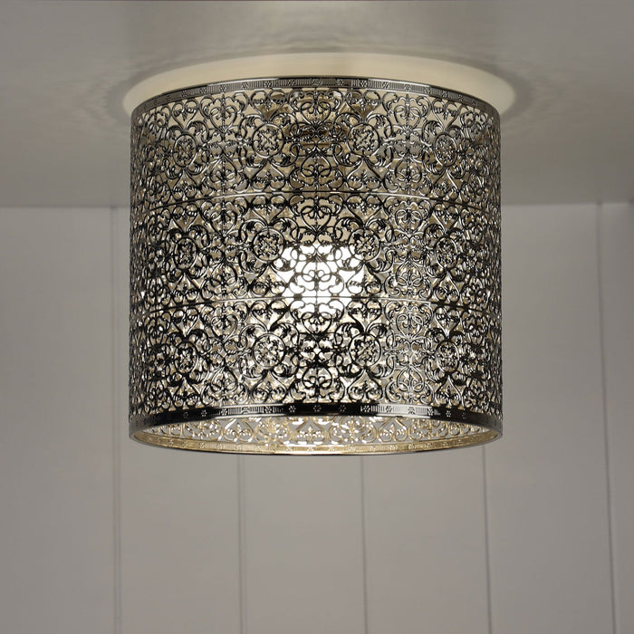 BURSA - Stunning Round Chrome Embossed Metal Shade 1 Light DIY Ceiling Fixture