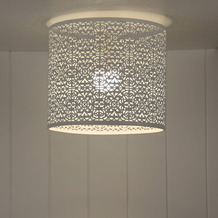 BURSA - Stunning Round White Embossed Metal Shade 1 Light DIY Ceiling Fixture