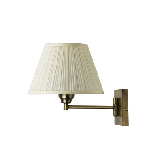 Oriel SWINGLEY - Antique Brass Traditional Wall Light With Cream Pleat Shade