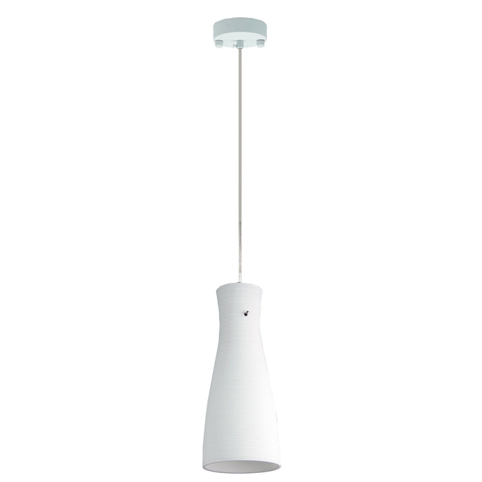 Oriel CLEO - Small Hand Finished Glass Pendant Featuring A White Brushed Exterior Finish, Clear Flex Cord & Silver Canopy