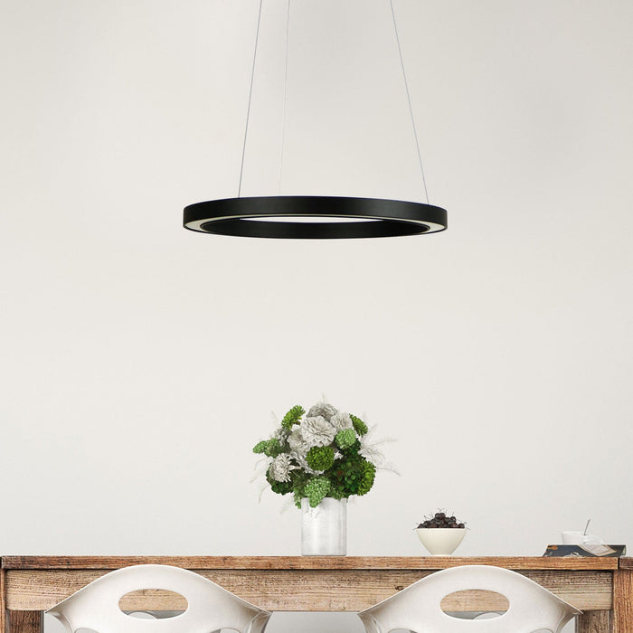 NEBULA - Small Modern Round Black Dimmable Halo Style 18W Cool White LED Suspended Pendant