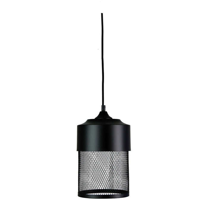 Oriel CHESTER - Small Matt Black Wrought Mesh 1 Light Pendant With Cloth Covered Suspension