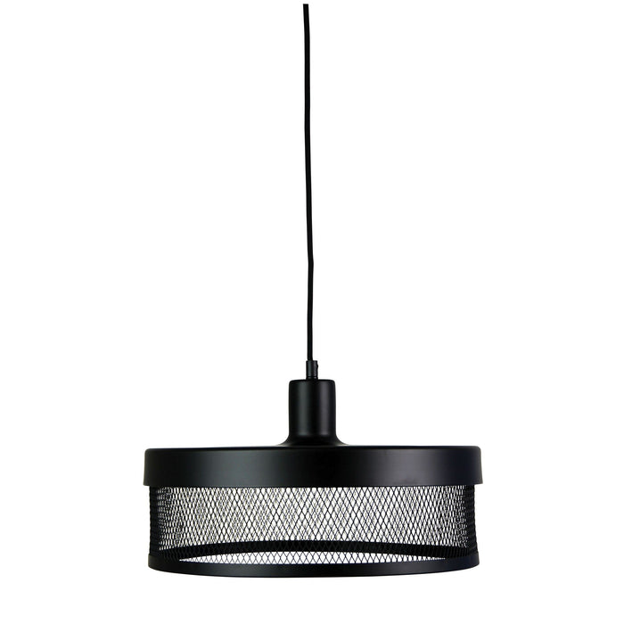 Oriel CHESTER - Large Matt Black Wrought Mesh 1 Light Pendant With Cloth Covered Suspension