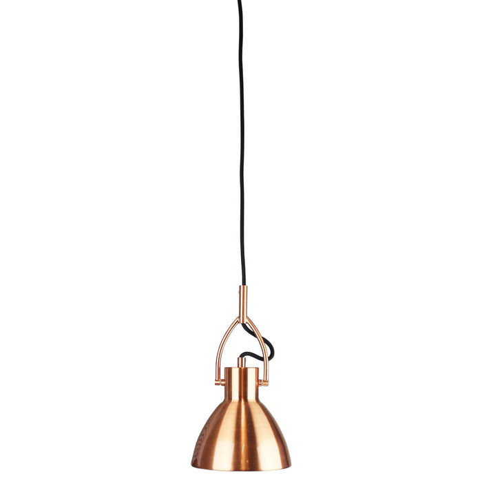 Oriel PERNO - Small Brushed Copper Industrial Style 1 Light Pendant With Black Cord Suspension - 160mm