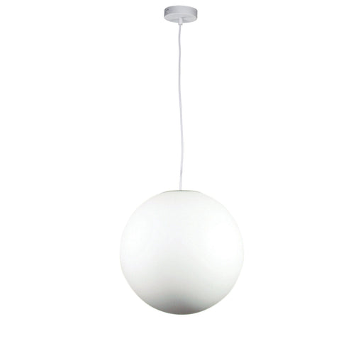 Oriel PHASE - Small Matt Opal Sphere Acrylic 1 Light Pendant With White Acrylic Cord & Painted Canopy - 300mm