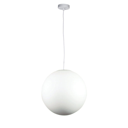 Oriel PHASE - Medium Matt Opal Acrylic Sphere 1 Light Pendant With White Acrylic Cord & Painted Canopy - 400mm