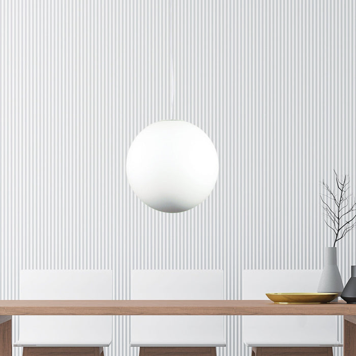 PHASE - Medium Matt Opal Acrylic Sphere 1 Light Pendant With White Acrylic Cord & Painted Canopy - 400mm