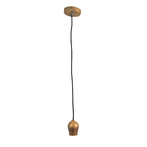 Oriel BUD - Modern Natural Timber 1 Light Suspension With Black Cloth Covered Cord Suspension