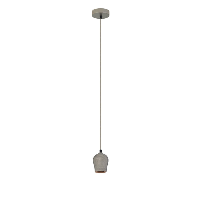 Oriel CHUNK - Small Raw Concrete Finish 1 Light Pendant On Grey Cloth Cord Suspension