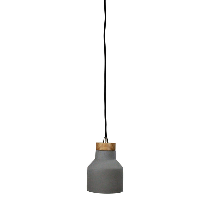 Oriel PANTO.1 - Modern Small Concrete Finished 1 Light Pendant Featuring Natural Timber Canopy & Top Cap