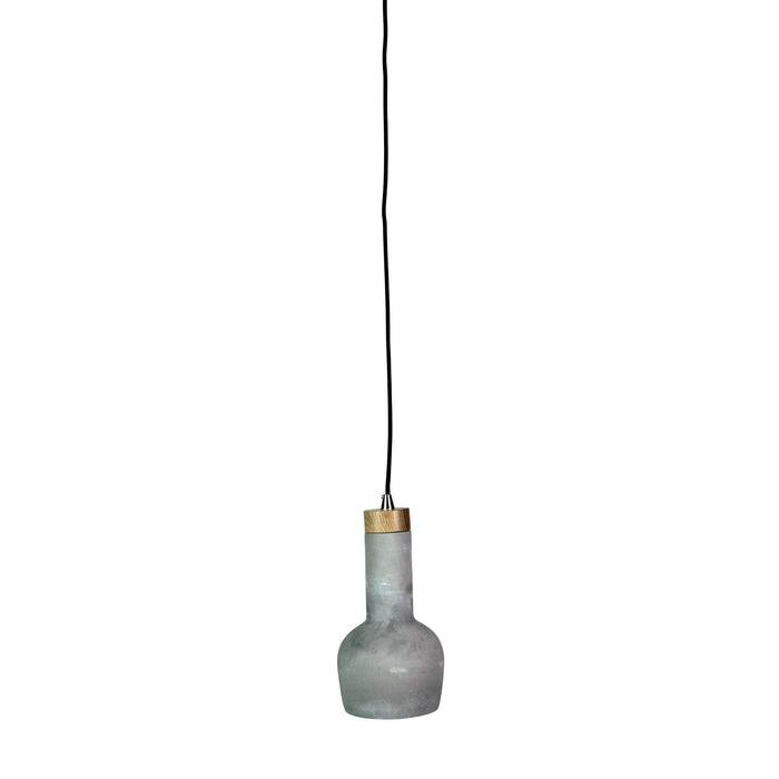 Oriel PANTO.2 - Modern Small Narrow Concrete Finished 1 Light Pendant Featuring Timber Highlights Suspended On Black Cloth Cord