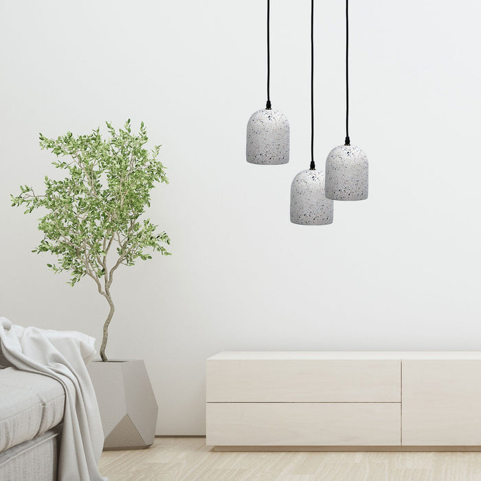TERROS - Small Retro 1 Light Pendant Featuring White Terrazzo, With Grey, Black & Pink-Terracotta Chip Shade