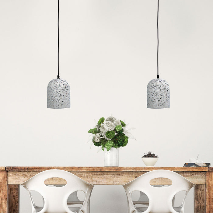TERROS - Large Retro 1 Light Pendant Featuring White Terrazzo, With Grey, Black & Pink-Terracotta Chip Shade