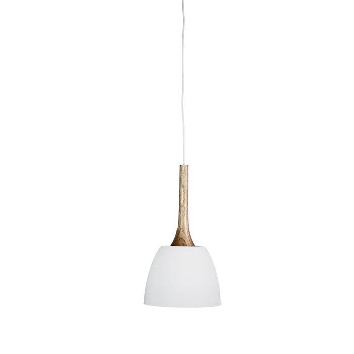 Oriel MALT.22 - Small Modern Matt White Domed 1 Light Pendant Featuring Timber Highlight & White Inner Shade - 220mm