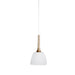 Oriel MALT.22 - Small Modern Matt White Domed 1 Light Pendant Featuring Timber Highlight & White Inner Shade - 220mm