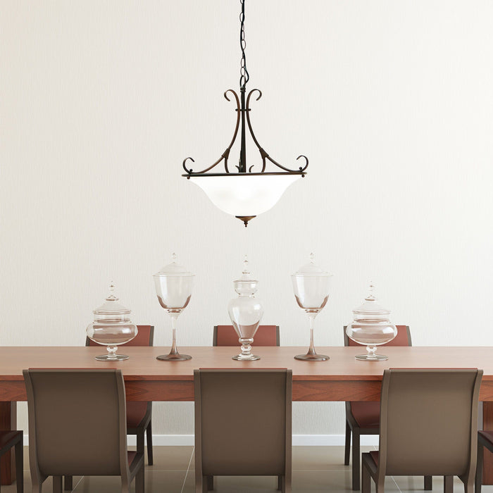 GASTON - Traditional Brown Coloured 3 Light Pendant With Frosted Glass  OL65763BZ