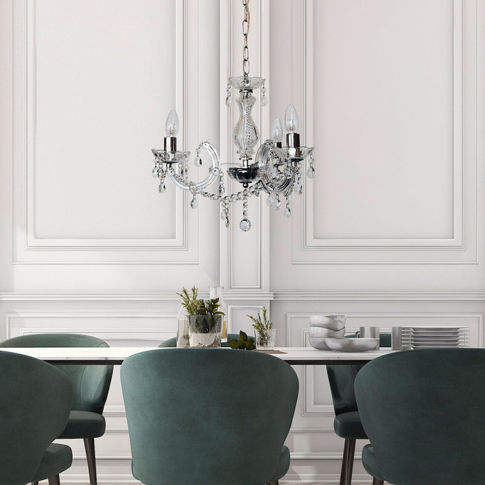 MARIE THERESE - Attractive Classic Clear Glass & Chrome 3 Light Chandelier Style Pendant