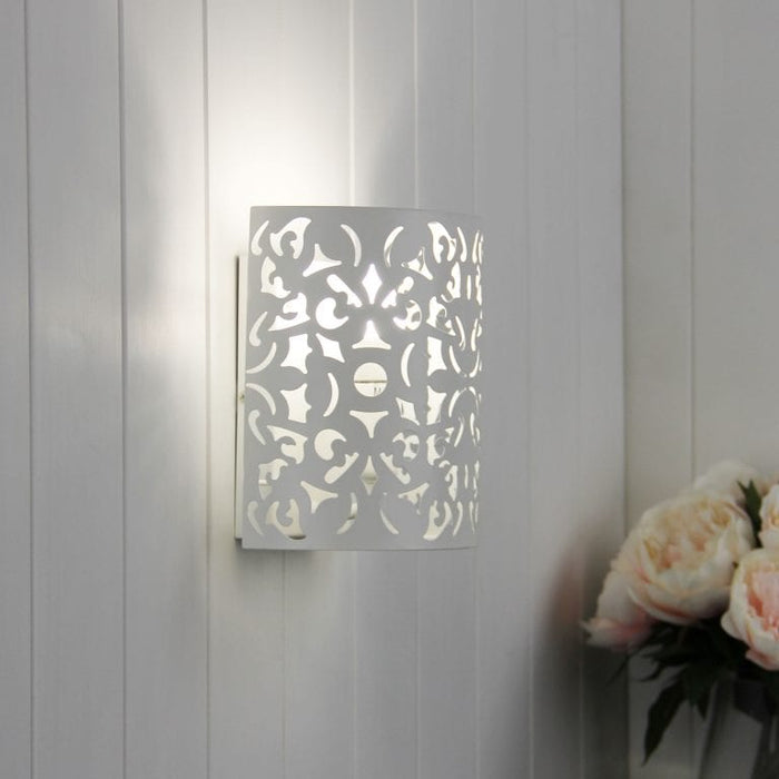 VICKY - Matt White Powder Coated Interior Wall Light Featuring A Stunning Cut-out Pattern