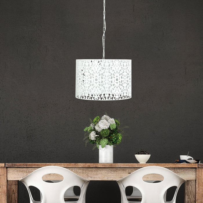 VICKY - Large Modern Matt White Finish 1 Light Pendant Featuring A Cut Out Design Metal Shade 450mm
