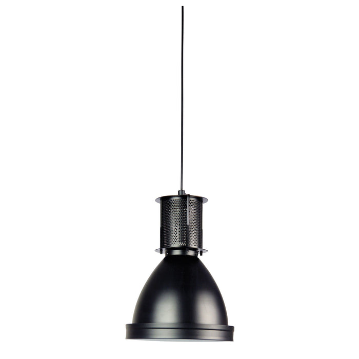 Oriel BAY - Small Black Industrial Style 1 Light Pendant With White Inner Shade