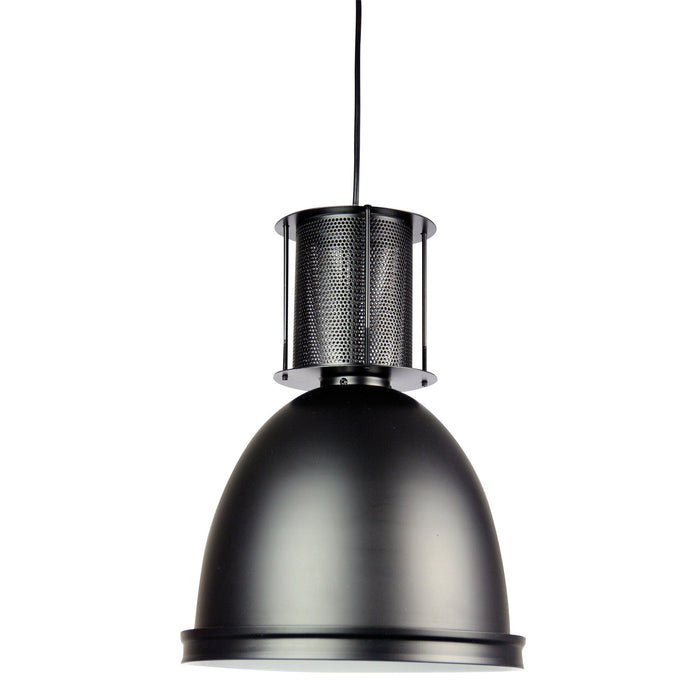 Oriel BAY - Large Black Industrial Style 1 Light Pendant With White Inner Shade