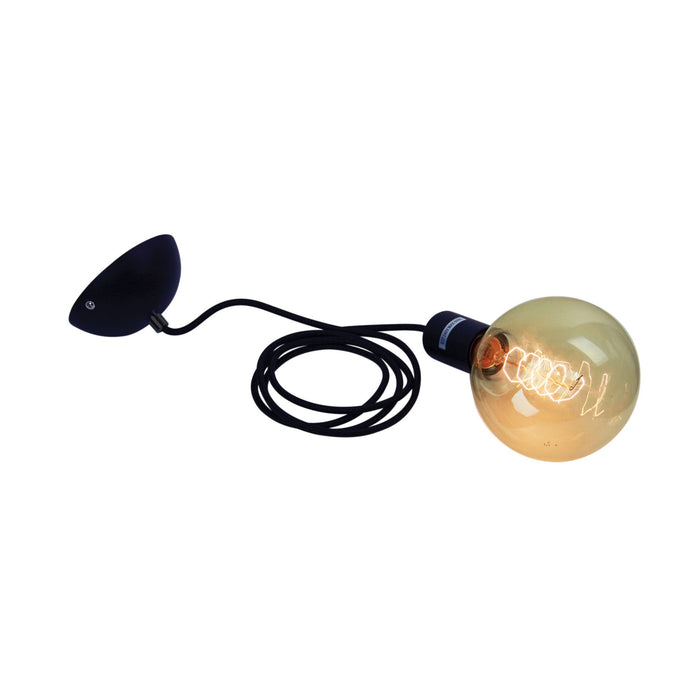 POP - Modern Plain Black 1 Light Suspension Featuring Black Cloth Covered Cord