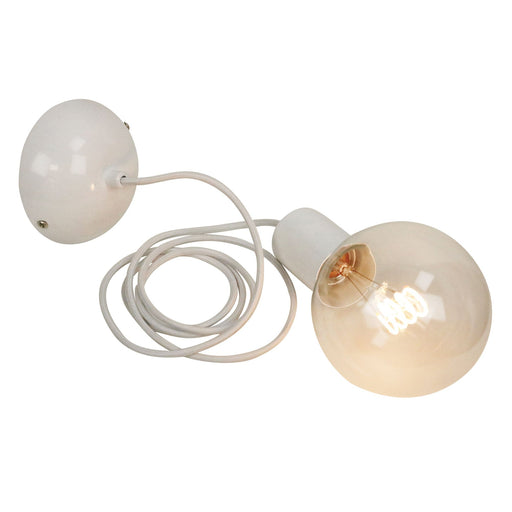 Oriel POP - Modern Plain White 1 Light Suspension Featuring White Cloth Covered Cord