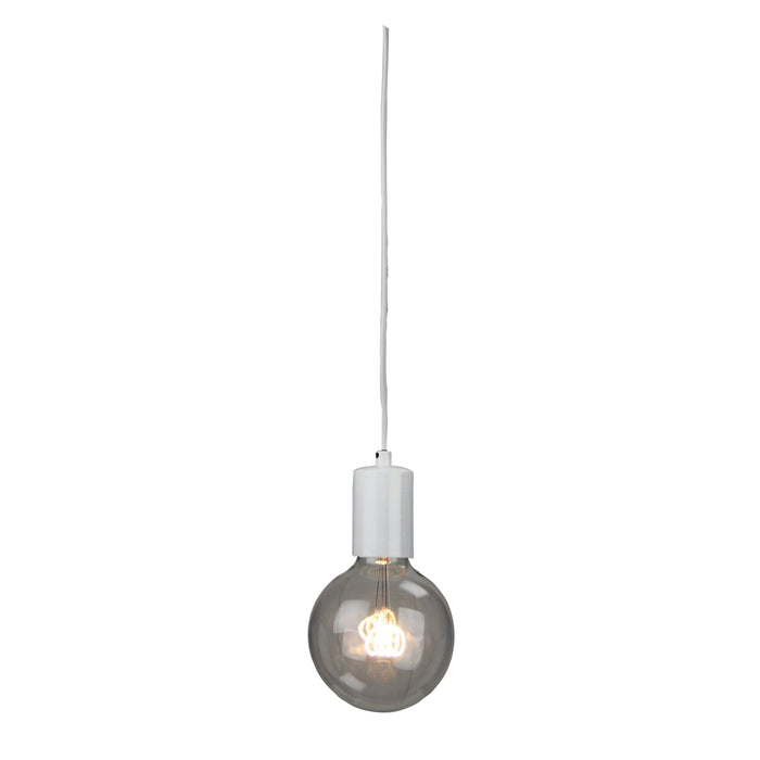 POP - Modern Plain White 1 Light Suspension Featuring White Cloth Covered Cord