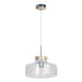 Oriel HOLBECK - Modern Flat Domed Shaped Clear Glass 1 Light Pendant With Timber Highlights 300mm