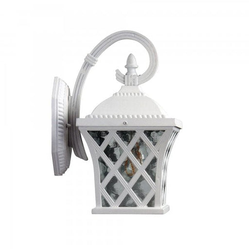FAIRVIEW White Exterior IP44 Down Facing Coach Wall Light with Obscure Glass Oriel