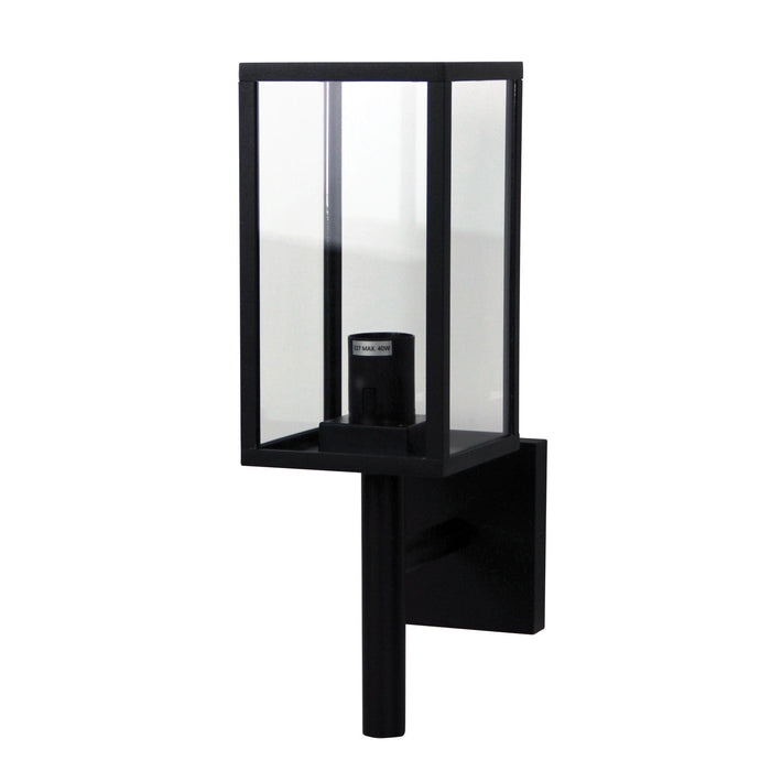 Oriel PANDORA - Contemporary Black Rectangular Exterior Wall Bracket Extended On A Bracket Featuring Clear Glass Lens - IP54
