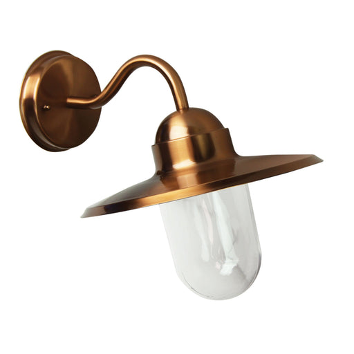 Oriel ALLEY - Modern Brushed Copper Exterior Wall Bracket With Clear Glass Lens - IP44