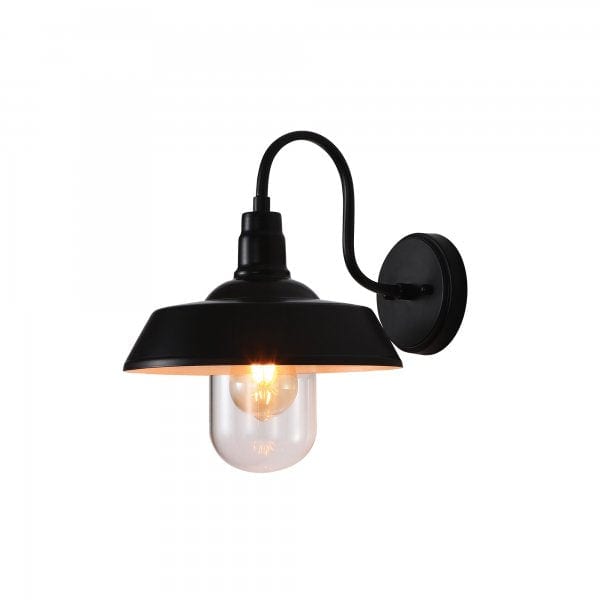 HUDSON Black Barn Style IP44 Exterior Wall Light with Clear Glass Diffuser 1 x E27 Oriel