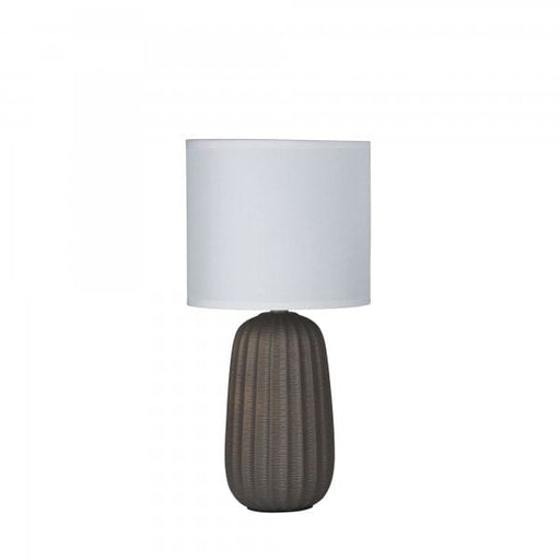 BENJY 20 Taupe Ceramic 1 x E14 Table Lamp with Off-White Poly Cotton Shade Oriel
