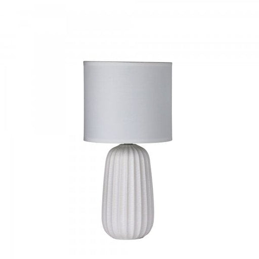 BENJY 20 Ivory White Ceramic 1 x E14 Table Lamp with Off-White Poly Cotton Shade Oriel