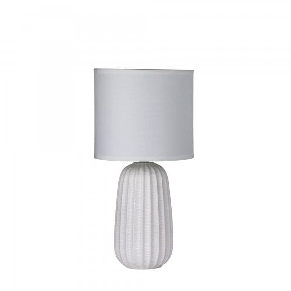 BENJY 20 Ivory White Ceramic 1 x E14 Table Lamp with Off-White Poly Cotton Shade Oriel