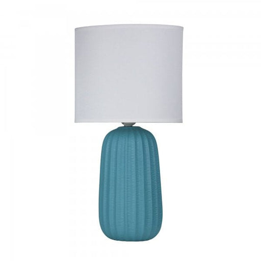 BENJY 25 Blue Ceramic 1 x E27 Table Lamp with Off-White Poly Cotton Shade Oriel