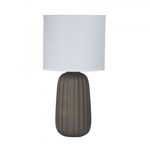 BENJY 25 Taupe Ceramic 1 x E27 Table Lamp with Off-White Poly Cotton Shade Oriel