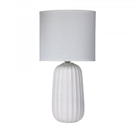 BENJY 25 Ivory White Ceramic 1 x E27 Table Lamp with Off-White Poly Cotton Shade Oriel