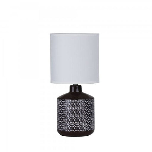 CELIA Dark Coffee Ceramic 1 x E14 Table Lamp with Off-White Poly Cotton Shade Oriel