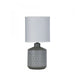 CELIA Grey Ceramic 1 x E14 Table Lamp with Off-White Poly Cotton Shade Oriel
