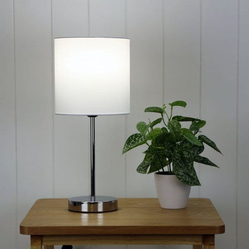 ZOLA Chrome 1 x E27 Table Lamp with White Poly Cotton Shade Oriel