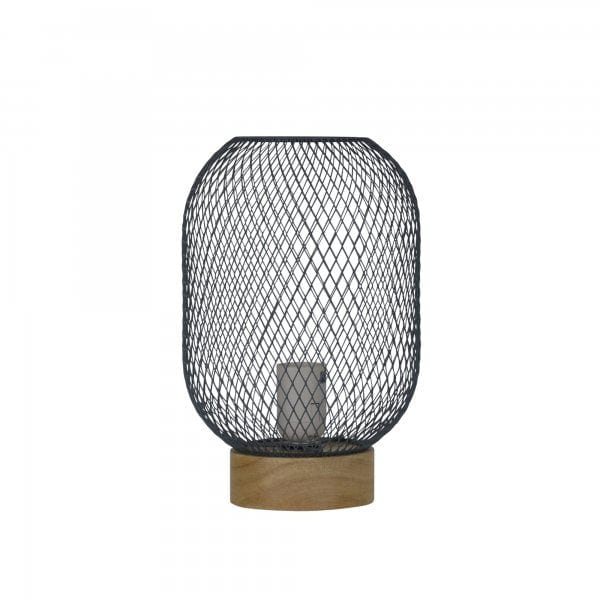 TILDA Grey Wire Mesh 1 x E27 Table Lamp with Real Timber Base Oriel