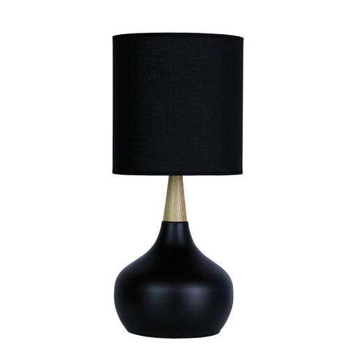 Oriel POD - Modern Black Metal Base 1 Light On/Off Touch Table Lamp Featuring Natural Timber Highlight & Black Shade - ON/OFF TOUCH