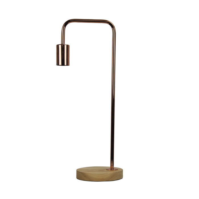Oriel LANE - Modern Copper 1 Light Table Lamp On Timber Look Base
