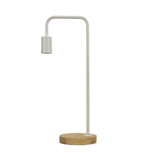 Oriel LANE - Matt White 1 Light Table Lamp On Timber Look Base